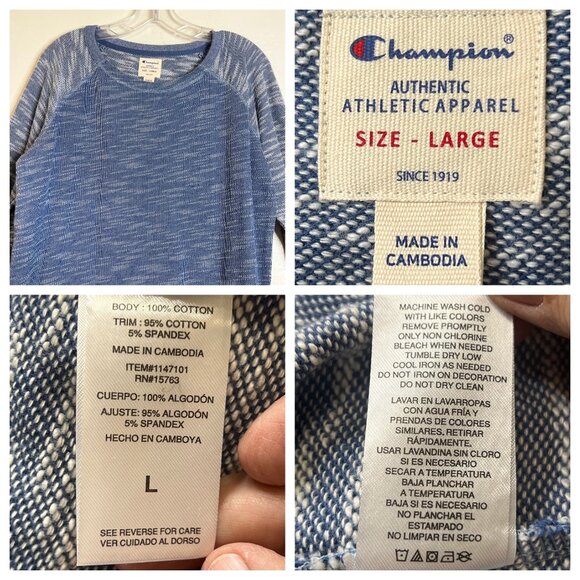 Champion Womens Blue Long-Sleeve Raglan Knit Pullover Sweatshirt Size L Cozy - Picture 7 of 15